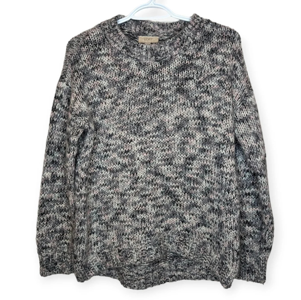 Ann Taylor LOFT Outlet Pink Grey Soft Knit Crew Sweater Woman  Small